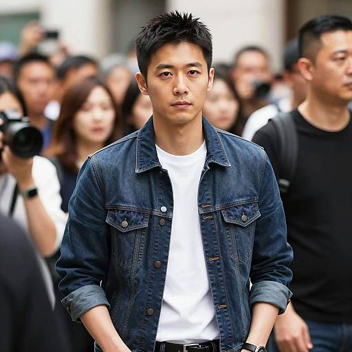 Confident Man Standing in a Crowd