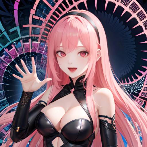 Anime Style Girl with Pink Hair Waving