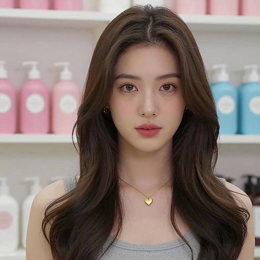 Young Woman with Long Wavy Hair in Beauty Store