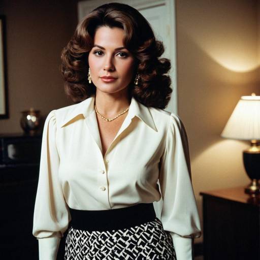 Elegant Woman in 70s Style Blouse and Skirt