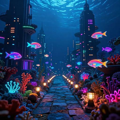 Bioluminescent Underwater Neon Cityscape