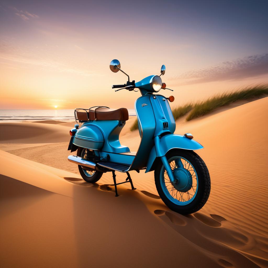 Nostalgic Moped at Sunset Dune