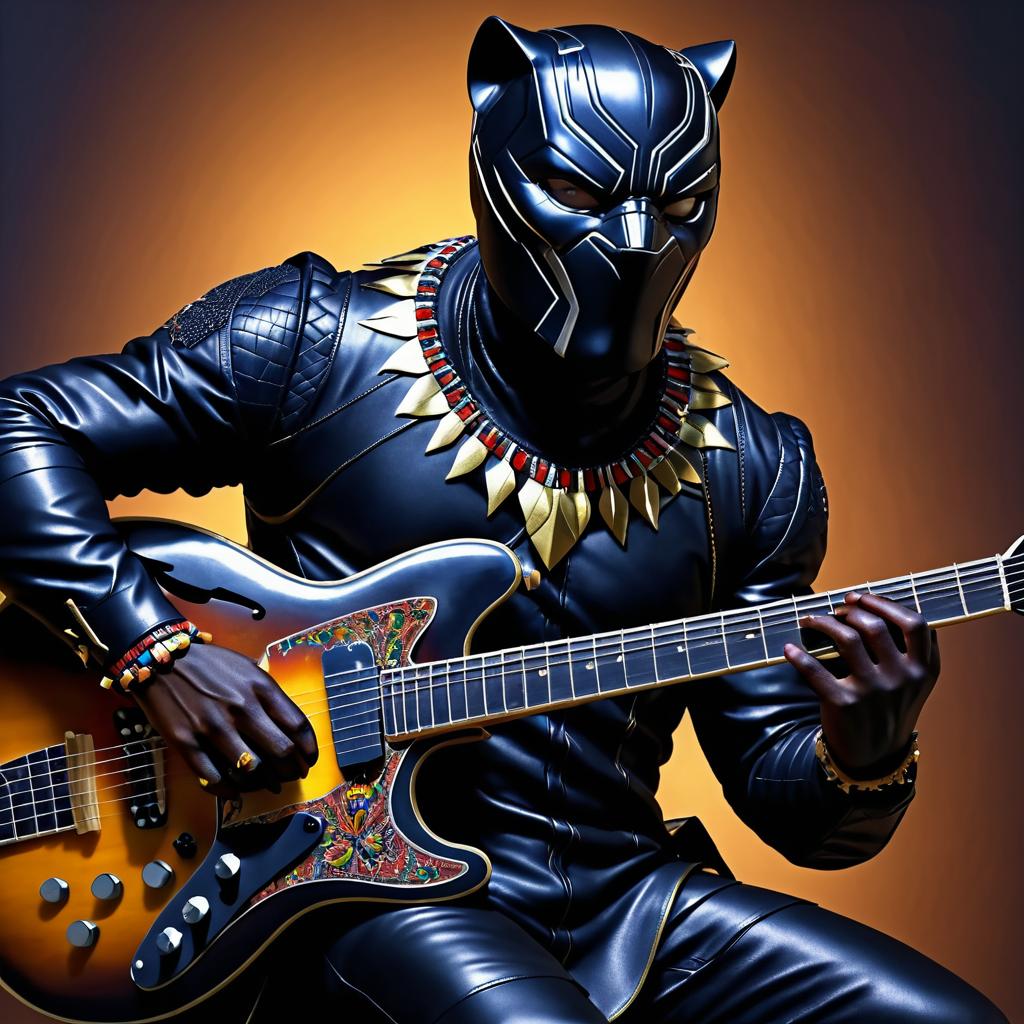 Realistic Black Panther Playing Guitar