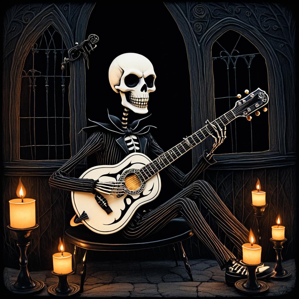 Mischievous Skeleton Guitarist in Gothic Style