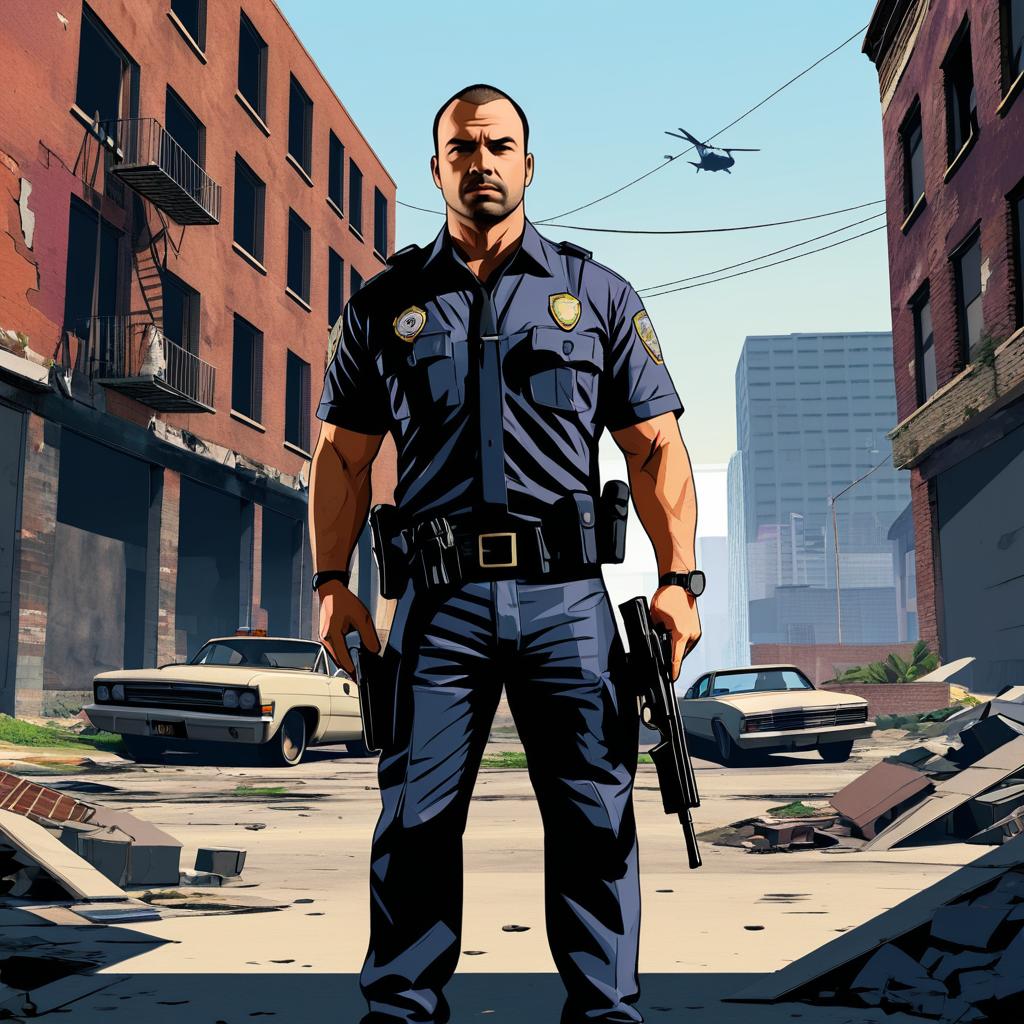 Tough Ex-Cop in Gritty Urban Landscape