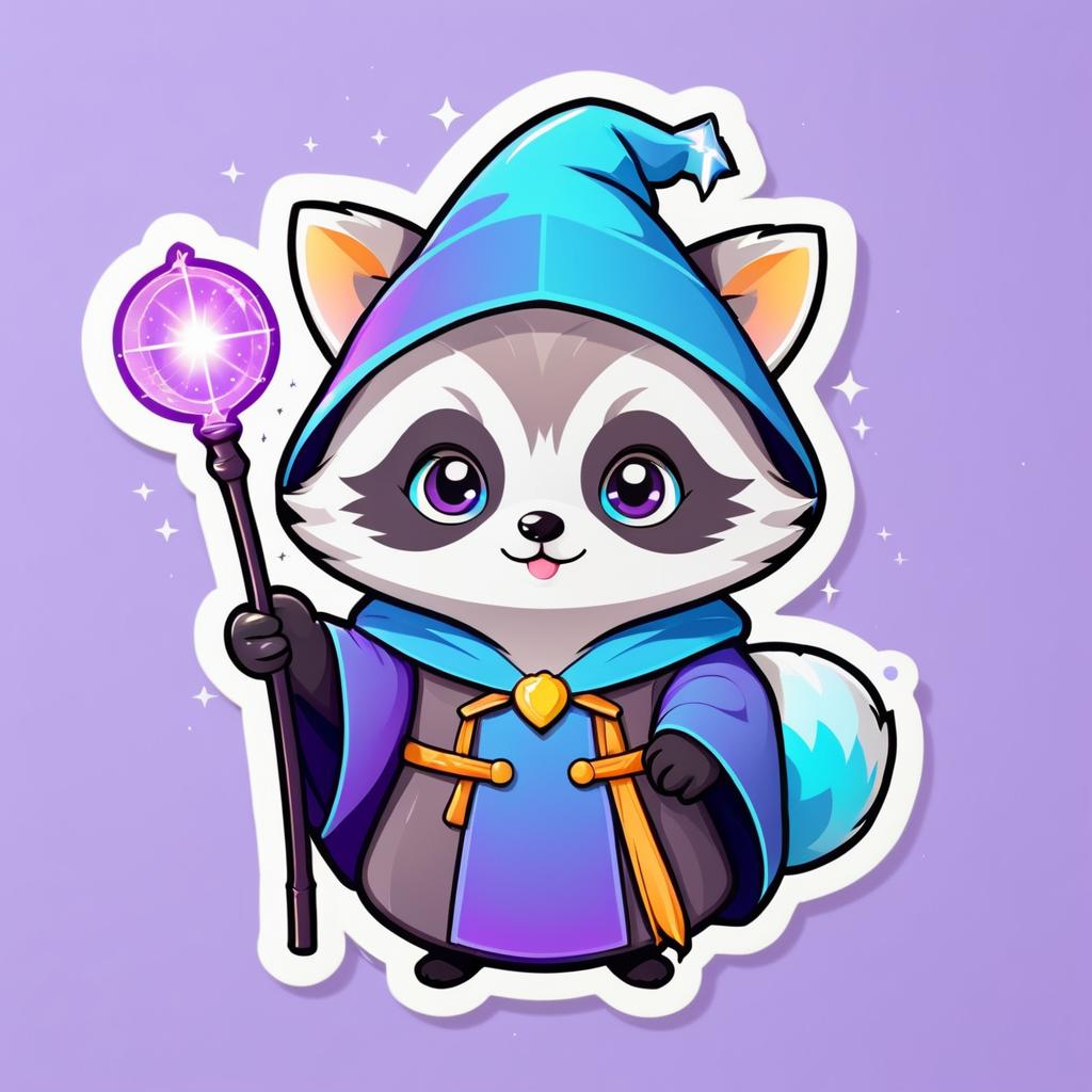 Kawaii Raccoon Wizard Sticker Design