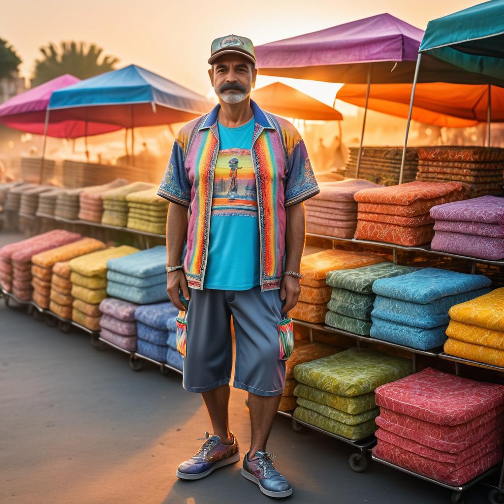 Vibrant Street Vendor Portrait at Sunset