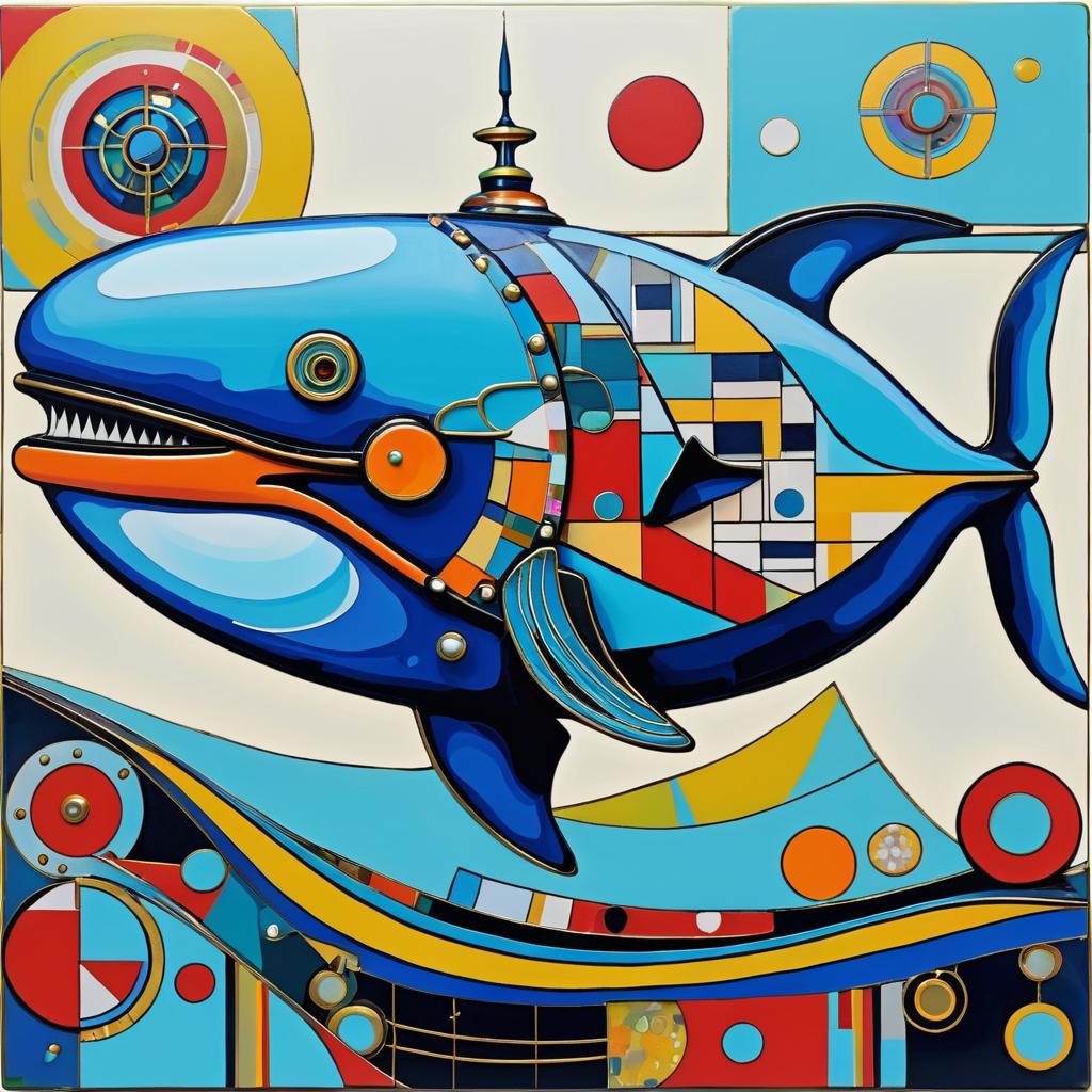 Whimsical Steampunk Whale in Abstract Art