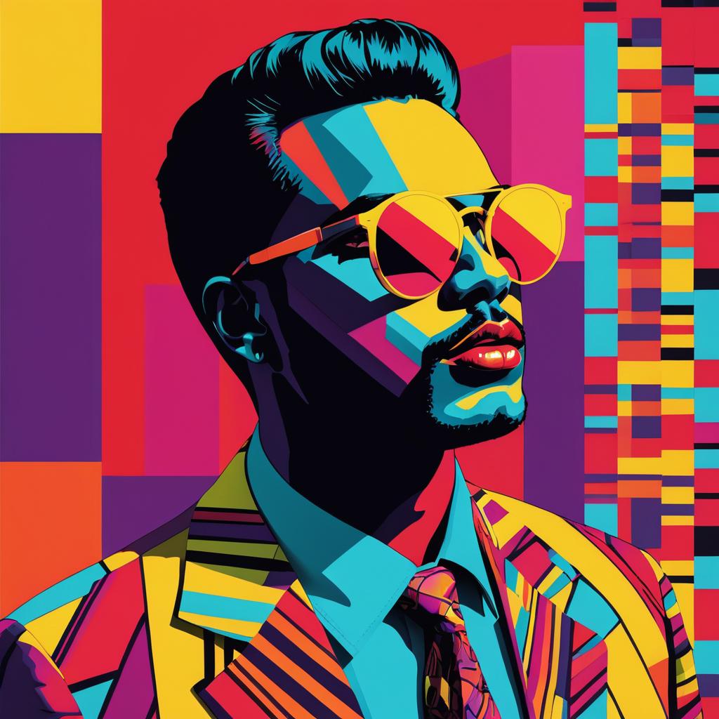 Vibrant Pop Art Portrait with Geometric Patterns