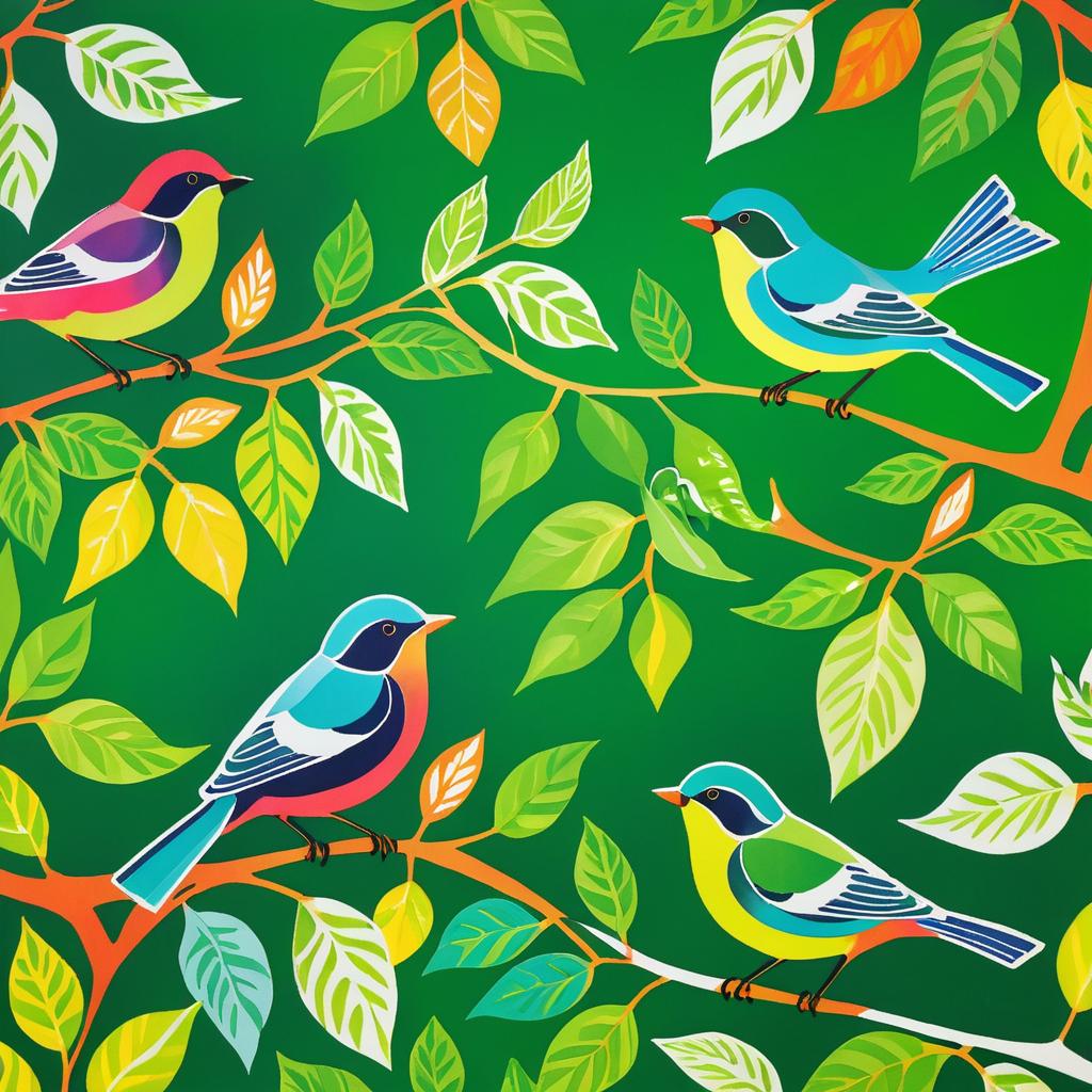 Vibrant Songbirds Among Lush Botanicals