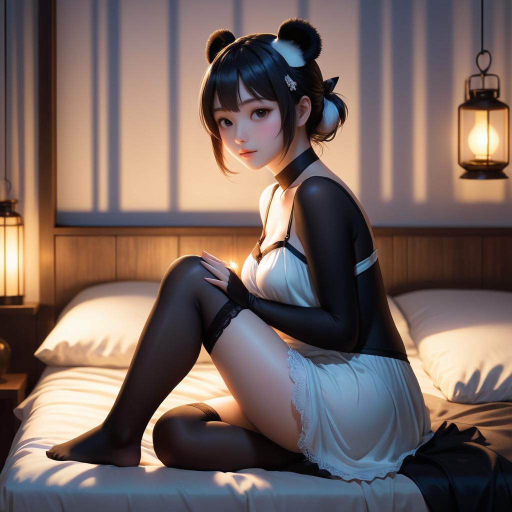 Mischievous Panda Girl in Candlelight