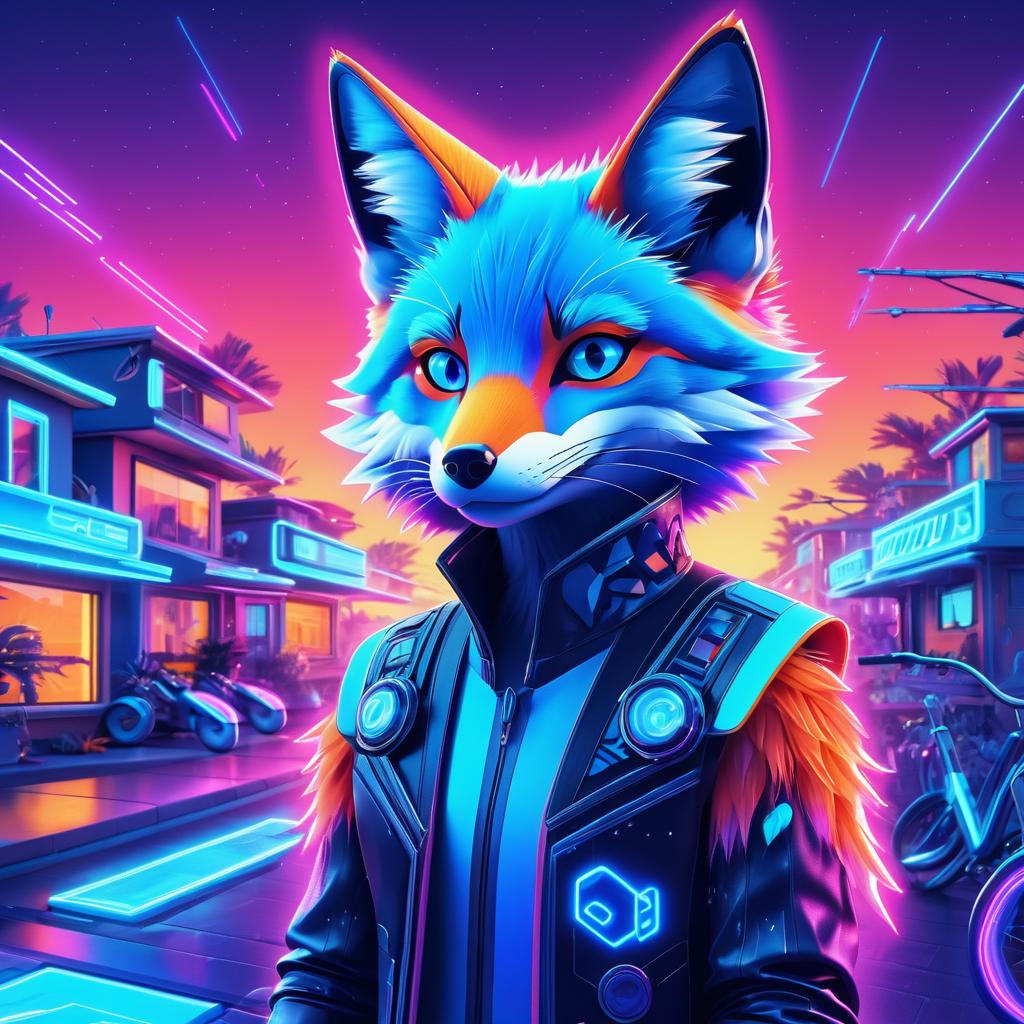 Futuristic Fox in a Retro Sunset