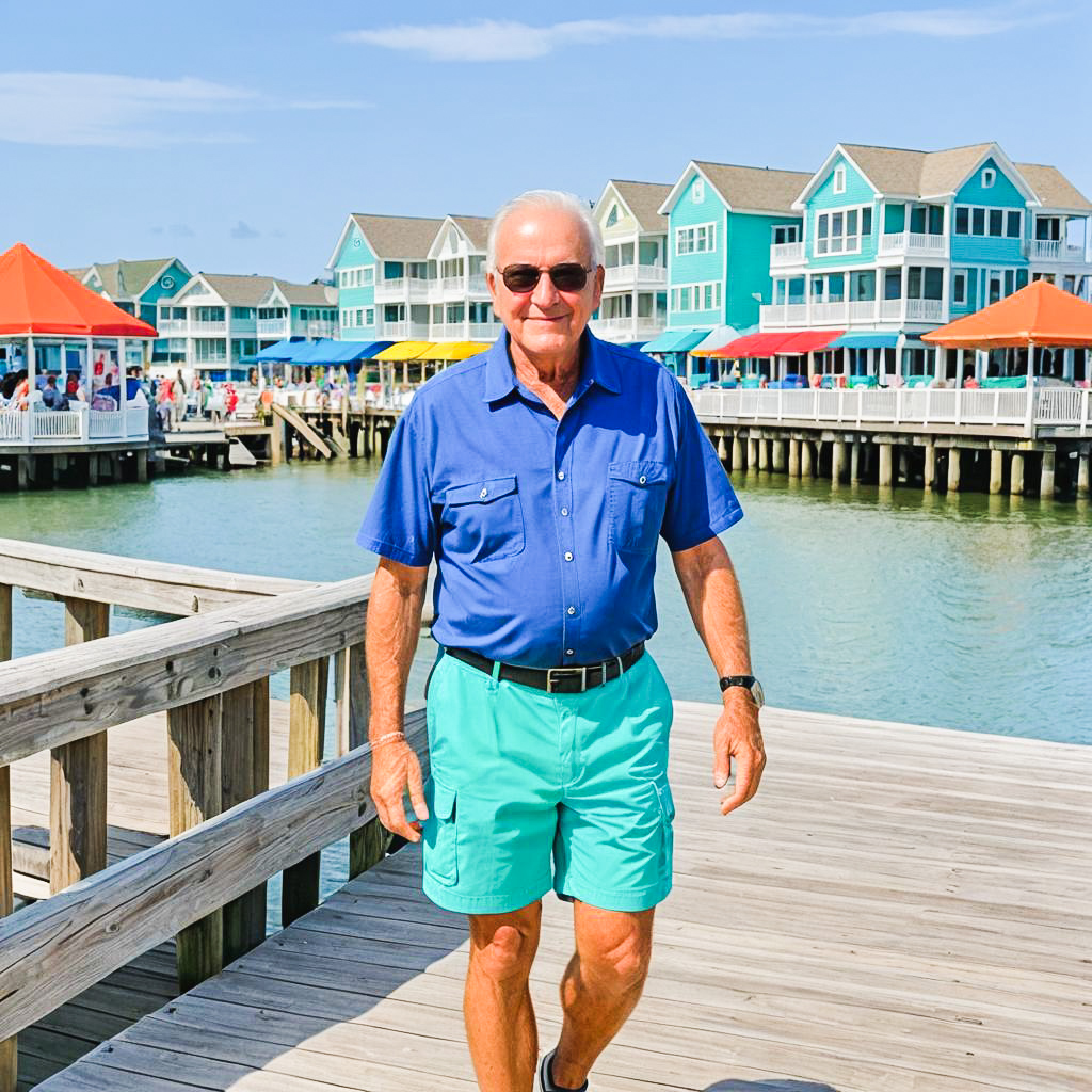 Vibrant Coastal Outfit for Active Grandfather