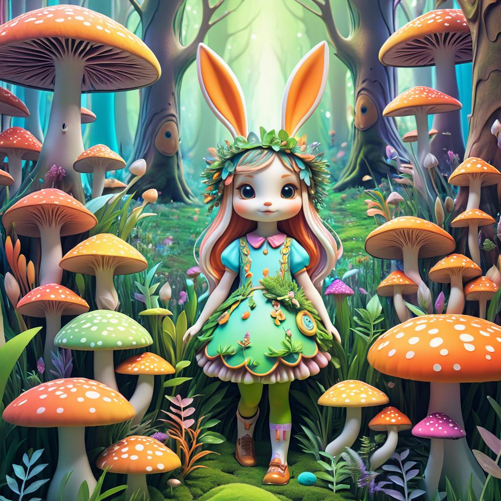 Whimsical Rabbit Girl in a Fungal Wonderland