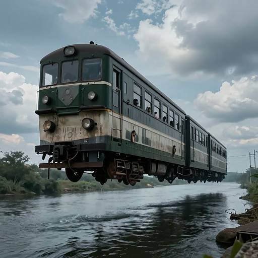 Melancholic Floating Train in Sky River