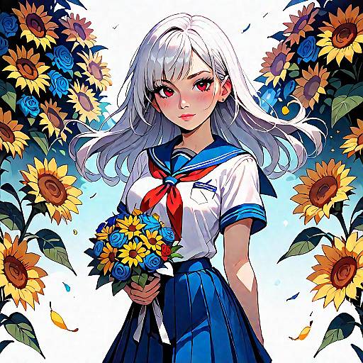 Masterpiece Schoolgirl with Sunflowers