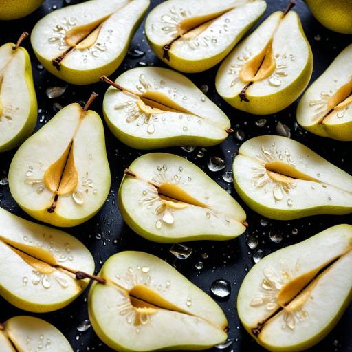 Close-up of Fresh Sliced Pears with Water Droplets