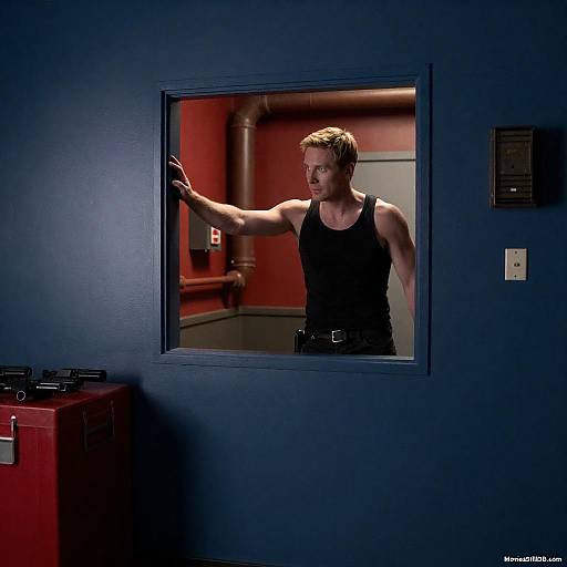 Intriguing Scene Through a Blue Window