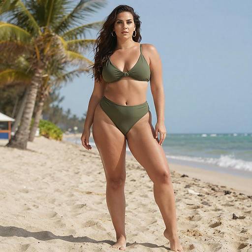 Confident Curvy Woman on Sunny Beach