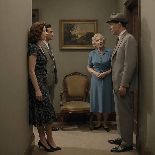 Vintage Movie Scene in Dimly Lit Hallway