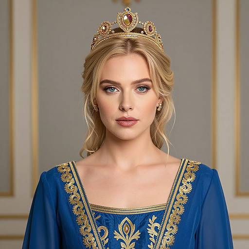 Blonde Woman in Royal Blue Dress