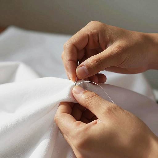 Close-Up of Hands Stitching Fabric