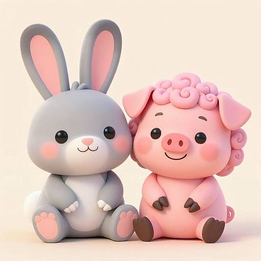 Cute Cartoon Rabbit and Piglet