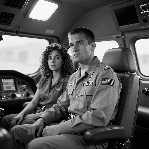 Intense Duo in Spaceship Cockpit