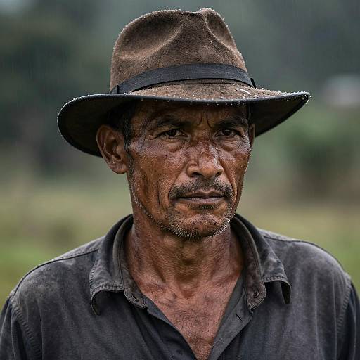Rugged Man in Rainy Outdoor Portrait