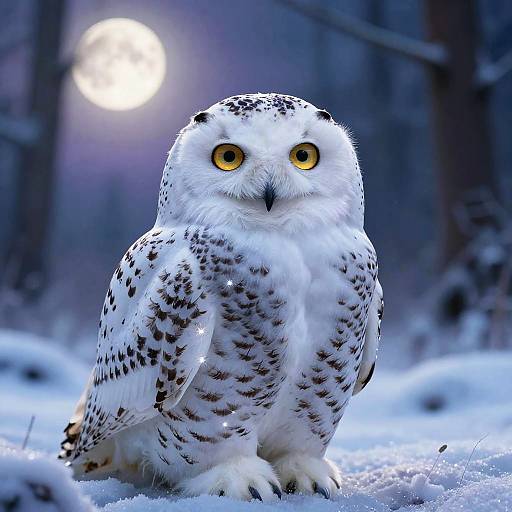Majestic Snow Owl in Moonlit Forest