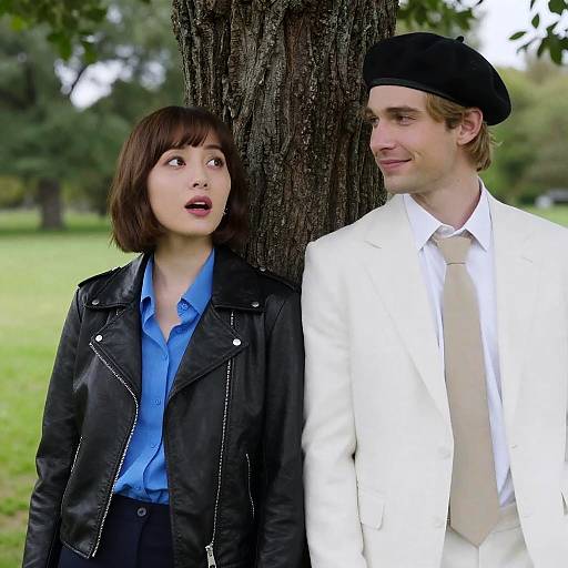 Outdoor Photograph of Two People by Tree