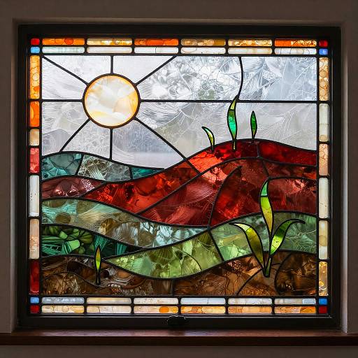 Art Nouveau Stained Glass Landscape Window