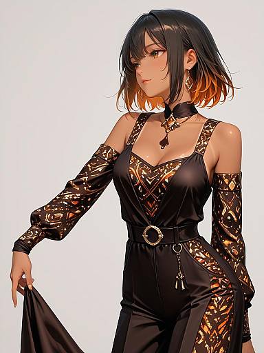 Anime Woman in Geometric Print Jumpsuit