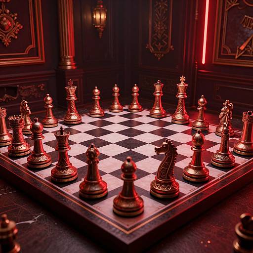 3D Neon Cyberpunk Chessboard Scene