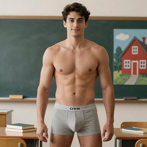 Muscular Man in Classroom Setting