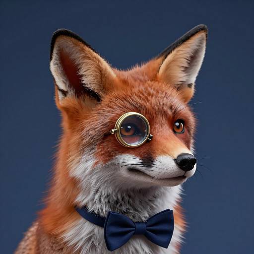 Elegant Fox with Monocle and Bow Tie