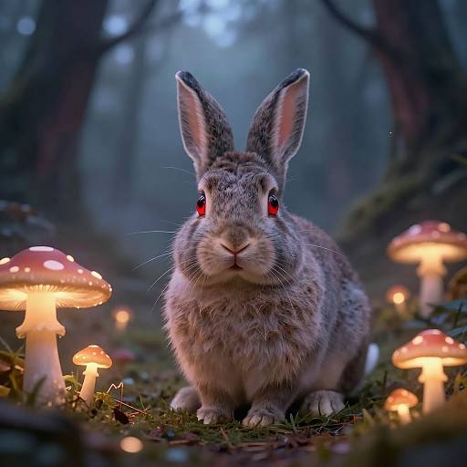 Red-Eyed Bunnies in Mystical Forest