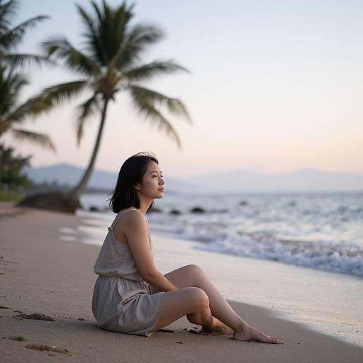 Serene Japanese-Brazilian Woman at Beach