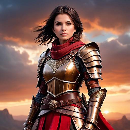Courageous Female Warrior at Sunset