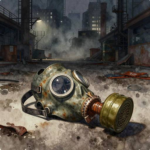 Watercolor Illustration of Abandoned Gas Mask