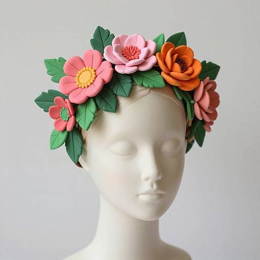 Vibrant Clay Floral Headpiece Art