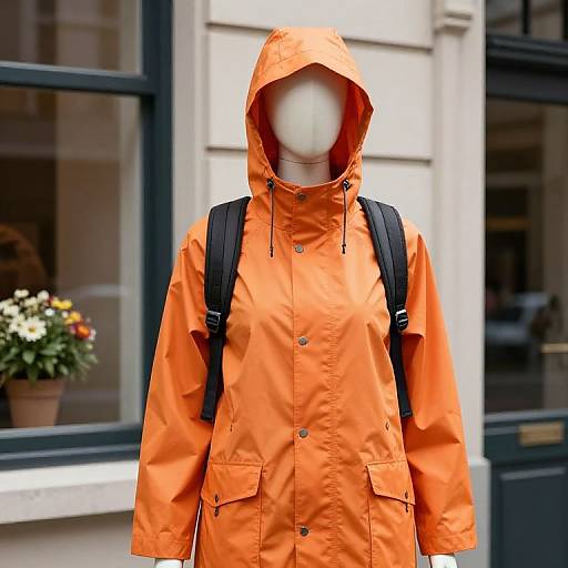 Mannequin in Orange Raincoat Outdoors
