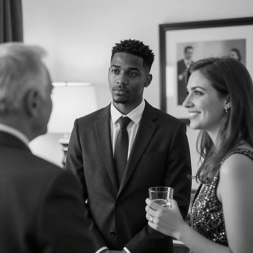 Black and White Portrait with Three Figures