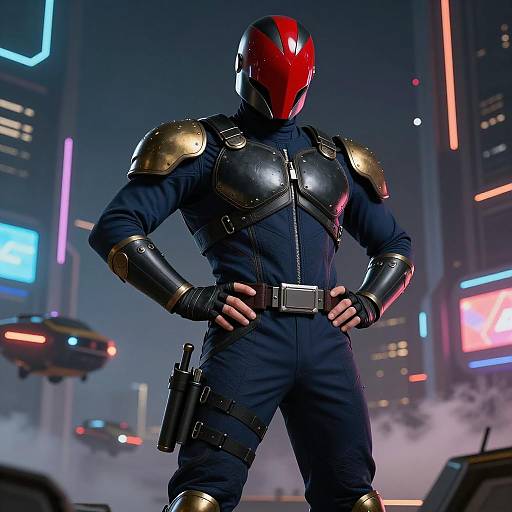 Confident Hero in Futuristic Cityscape