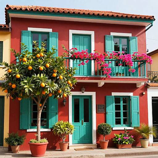 Colorful Building with Lush Plants