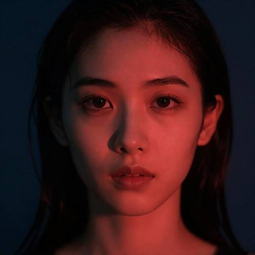 Close-up of Woman's Face with Red Lighting