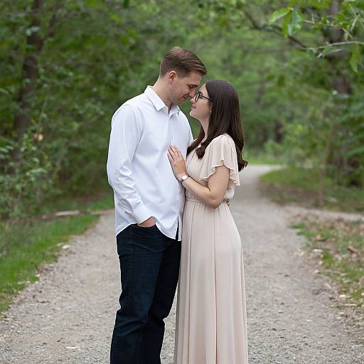 Tender Moment in Lush Forest Pathway
