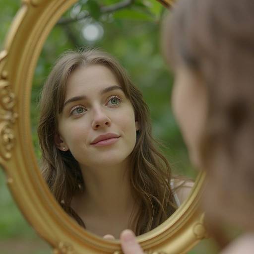 Serene Woman Gazing in Golden Mirror