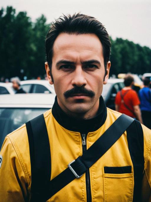 Man in Yellow Driver Costume Portrait