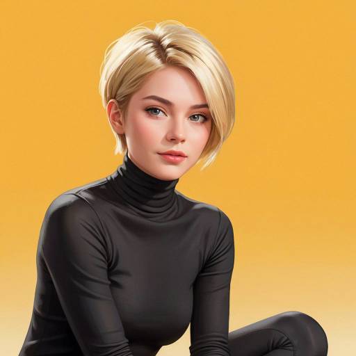 Young Blonde Woman in Black Turtleneck Sitting
